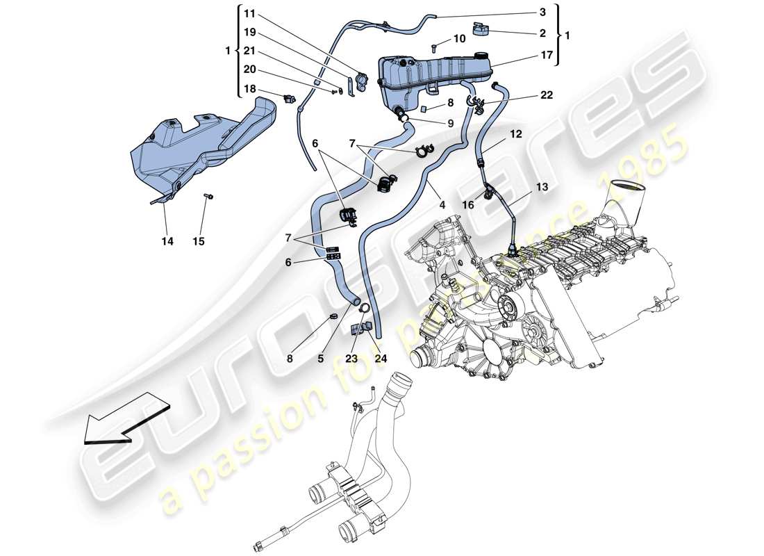 ferrari 458 italia (usa) refroidissement - réservoir collecteur et tuyaux schéma des pièces