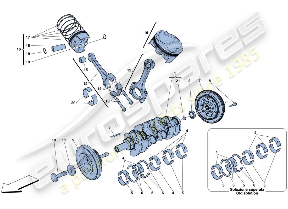 ferrari 458 italia (usa) vilebrequin - bielles et pistons schéma des pièces