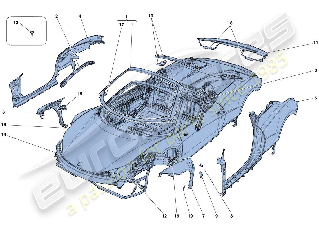 ferrari 458 spider (europe) carrosserie - garniture externe schéma des pièces