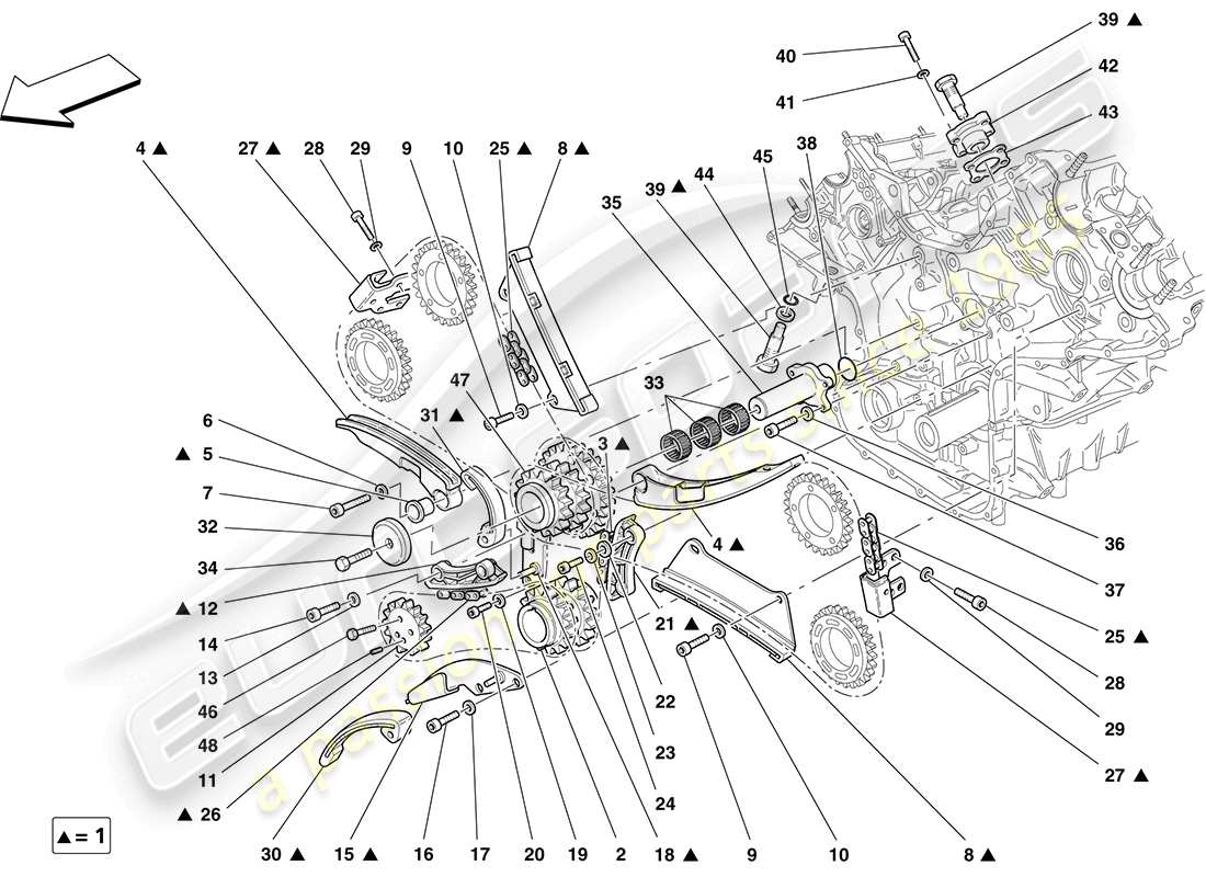 ferrari f430 coupe (rhd) système de distribution - schéma des pièces d'entraînement