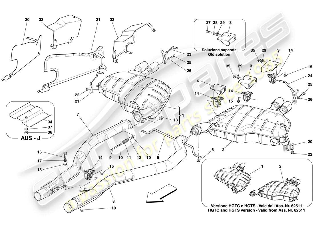 ferrari 612 scaglietti (usa) système d'échappement arrière schéma des pièces