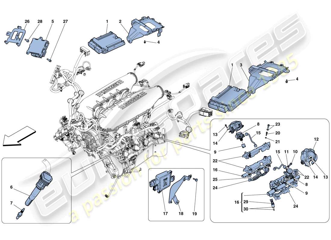 ferrari 458 speciale aperta (rhd) injection - système d'allumage schéma des pièces