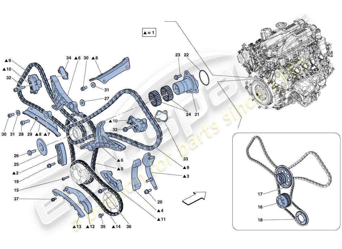 ferrari gtc4 lusso t (rhd) système de distribution - schéma des pièces d'entraînement