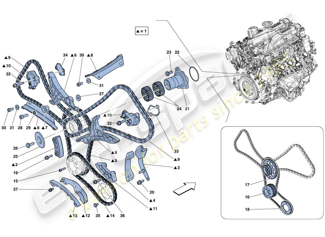 ferrari gtc4 lusso t (rhd) système de distribution - entraînement schéma des pièces