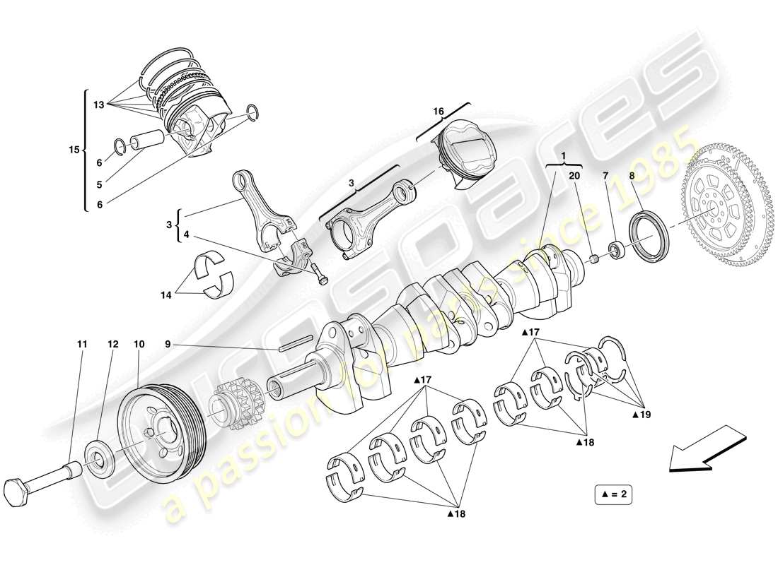 ferrari 599 sa aperta (europe) vilebrequin - bielles et pistons schéma des pièces