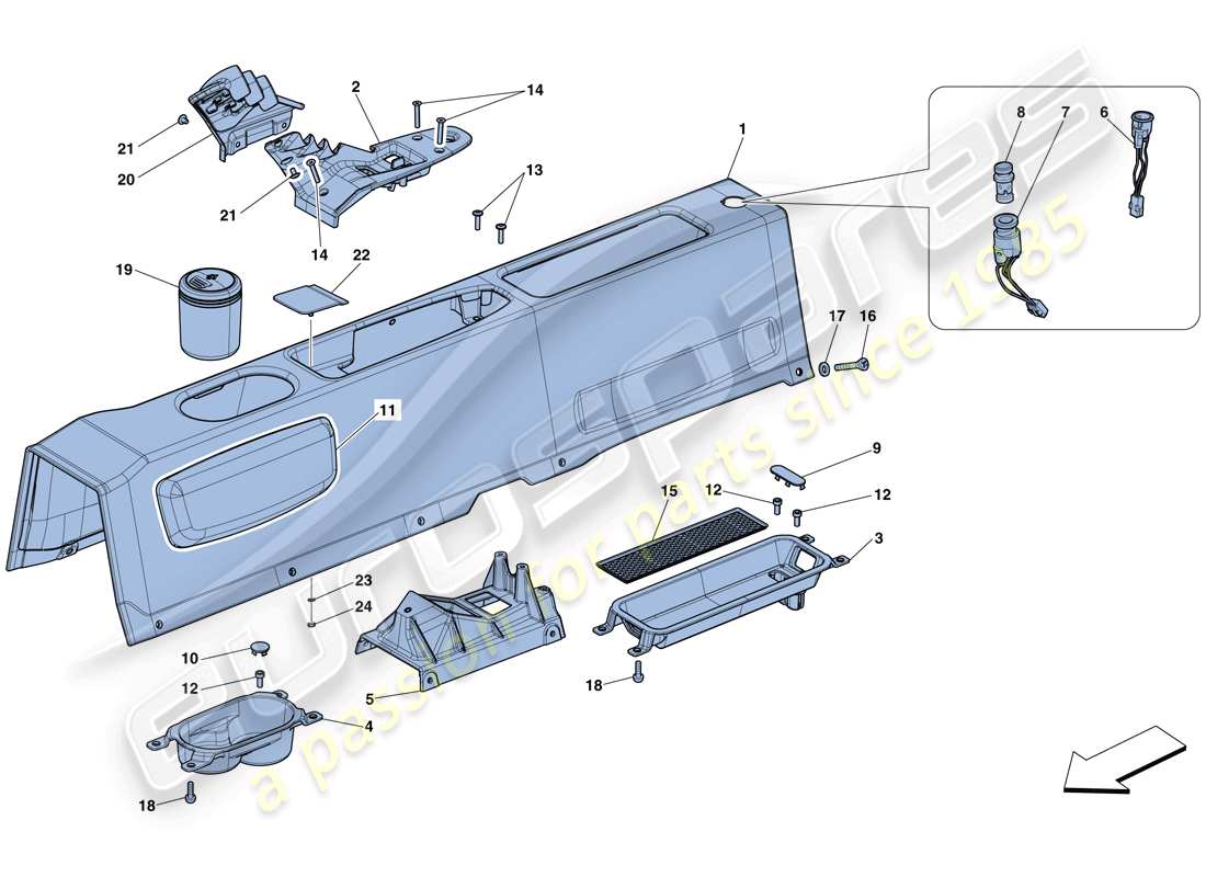 ferrari 458 speciale (usa) tunnel - sous-structure et accessoires schéma des pièces