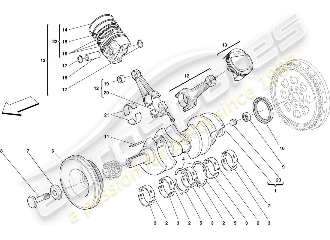 ferrari f430 coupe (rhd) vilebrequin - bielles et pistons schéma des pièces