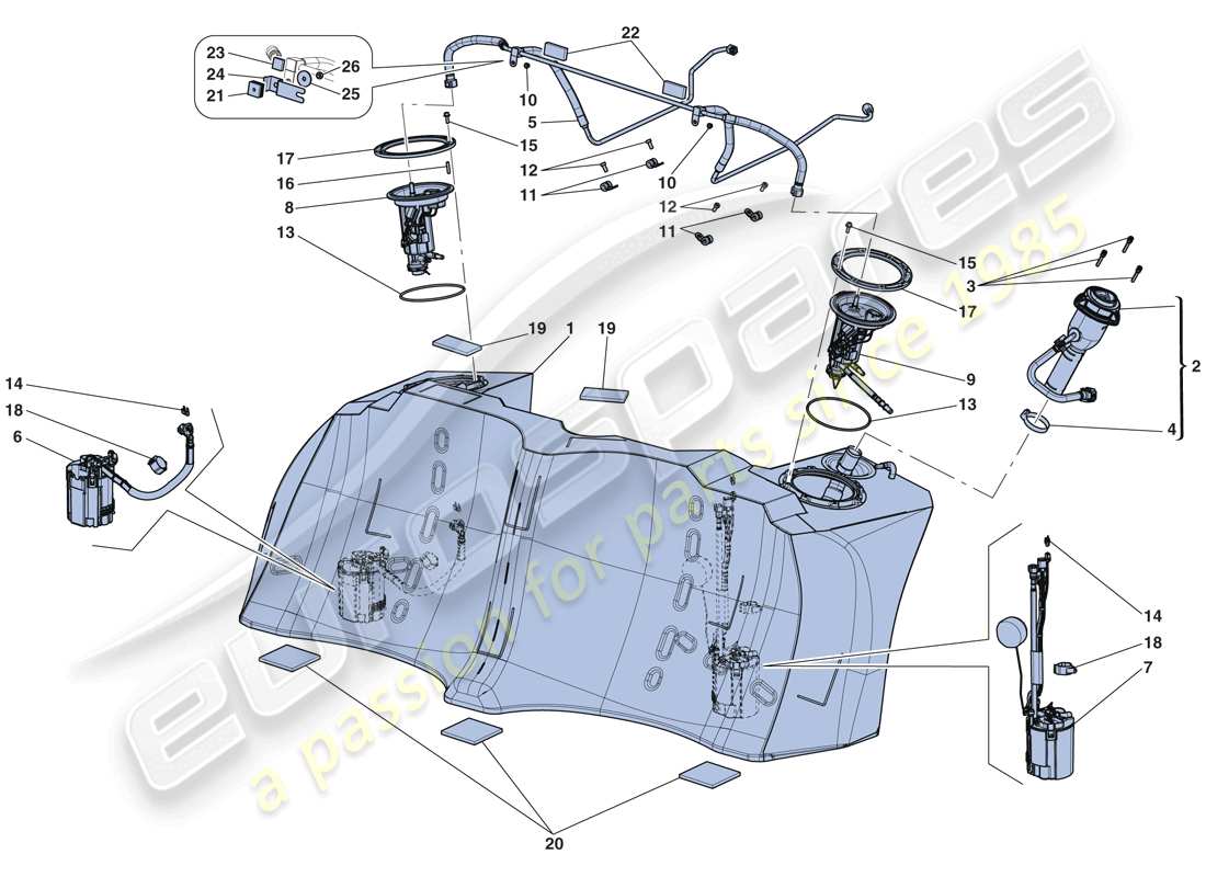 ferrari laferrari aperta (europe) réservoir de carburant - col de remplissage et pompes schéma des pièces