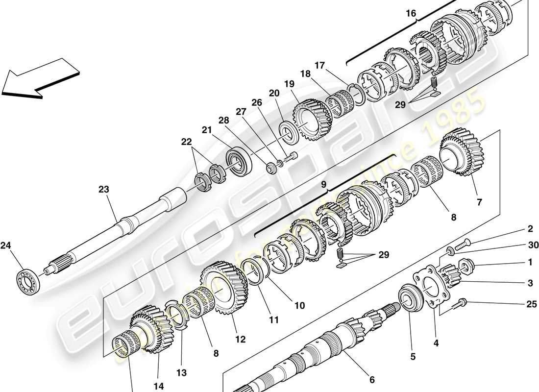 ferrari f430 coupe (rhd) engrenages d'arbre primaire schéma des pièces