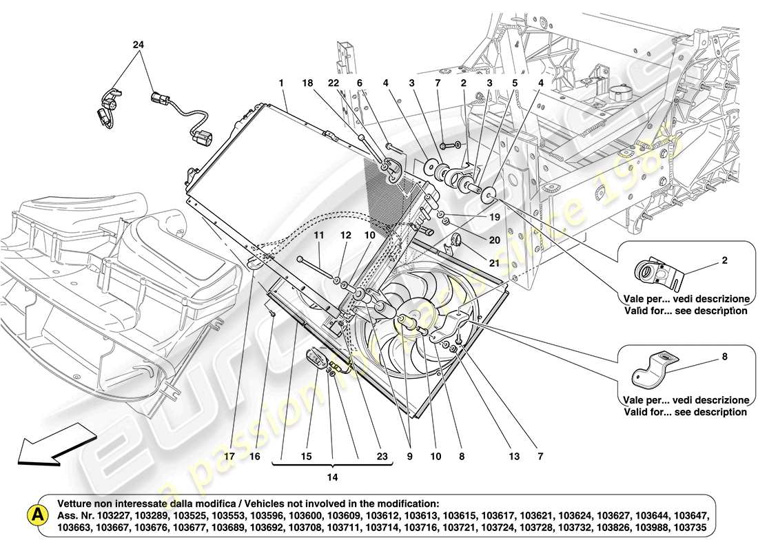 ferrari california (europe) refroidissement : radiateurs et conduits d'air schéma des pièces