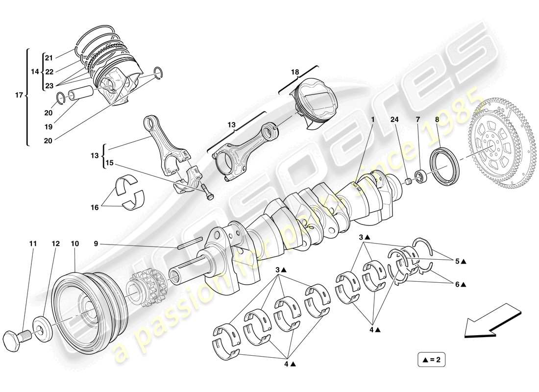 ferrari 599 gtb fiorano (europe) vilebrequin - bielles et pistons schéma des pièces