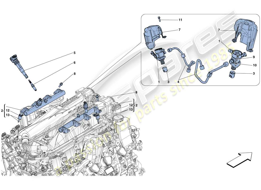 ferrari gtc4 lusso t (rhd) injection - système d'allumage schéma des pièces