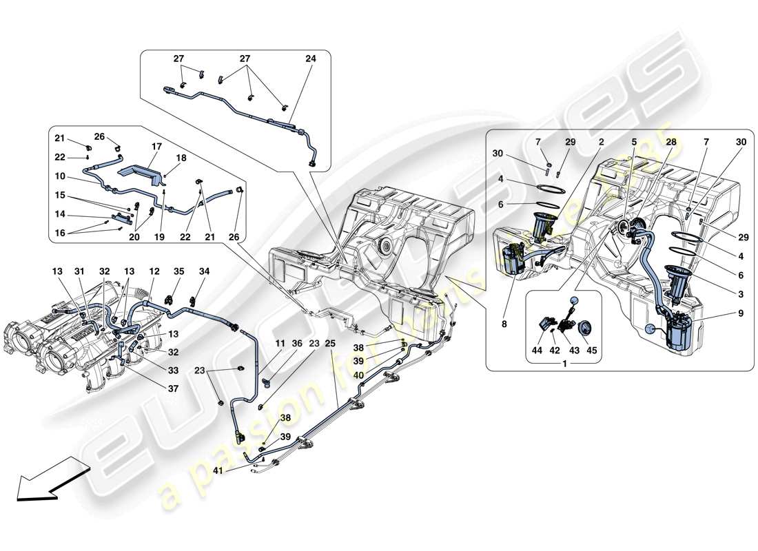 ferrari gtc4 lusso t (rhd) pompes et tuyaux du système de carburant schéma des pièces