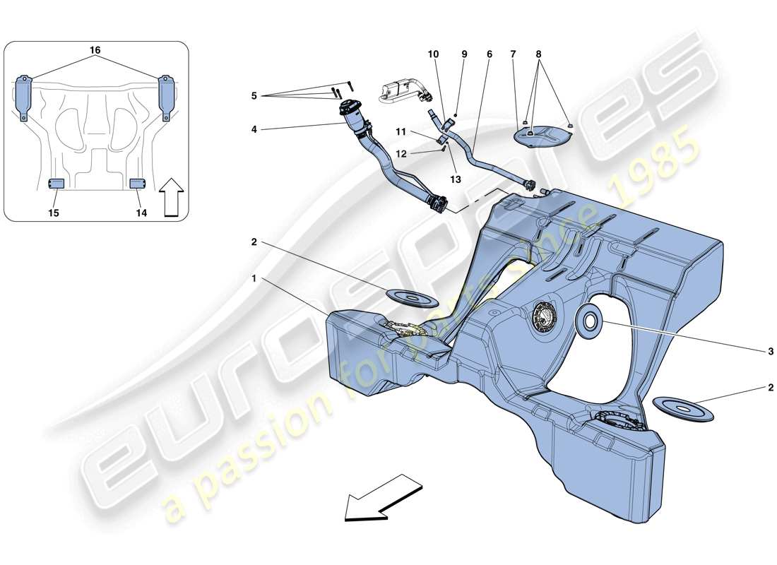 ferrari gtc4 lusso t (rhd) réservoir de carburant et col de remplissage schéma des pièces