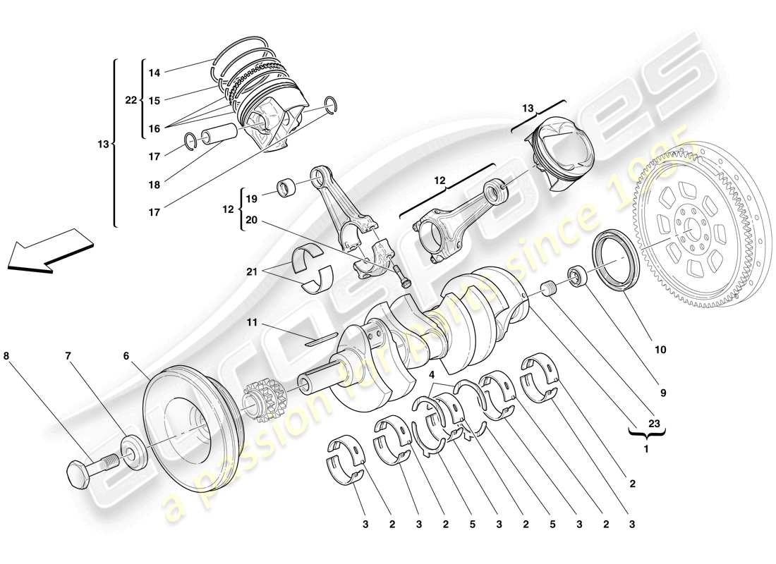 ferrari f430 scuderia (rhd) vilebrequin - bielles et pistons schéma des pièces