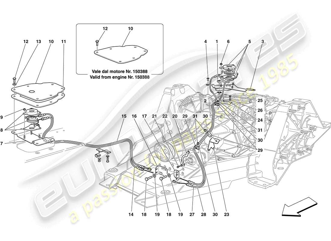 ferrari california (europe) commande manuelle de déverrouillage de la boîte de vitesses dct schéma des pièces