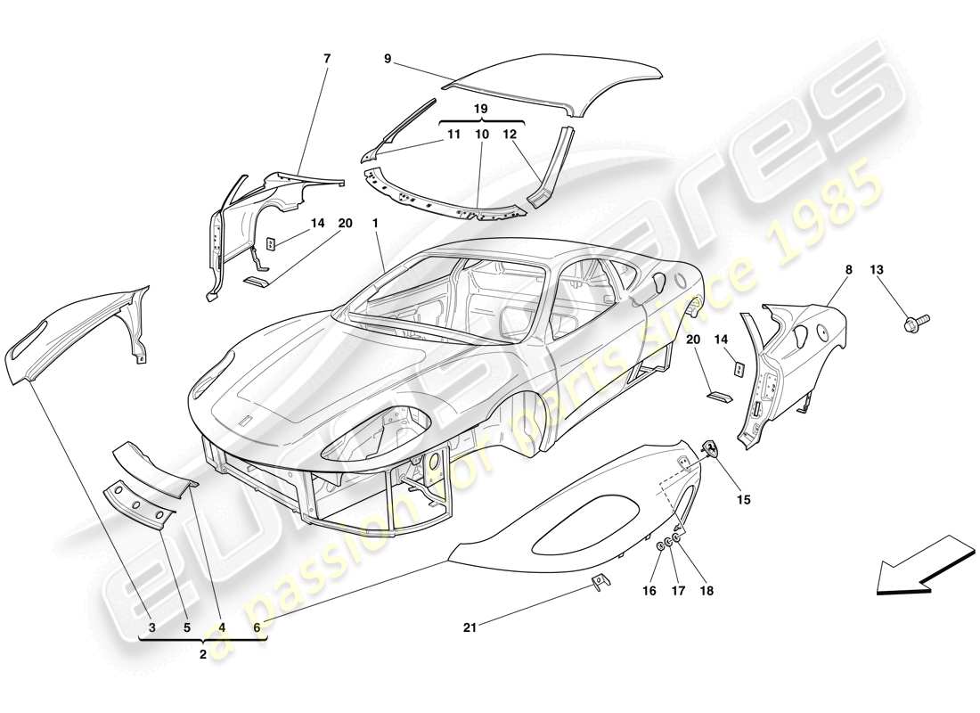 ferrari f430 scuderia (europe) carrosserie - garniture extérieure schéma des pièces