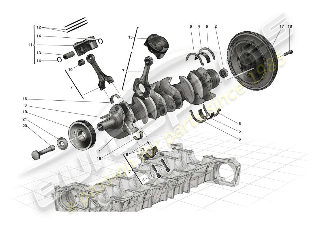 ferrari laferrari (usa) vilebrequin - bielles et pistons schéma des pièces