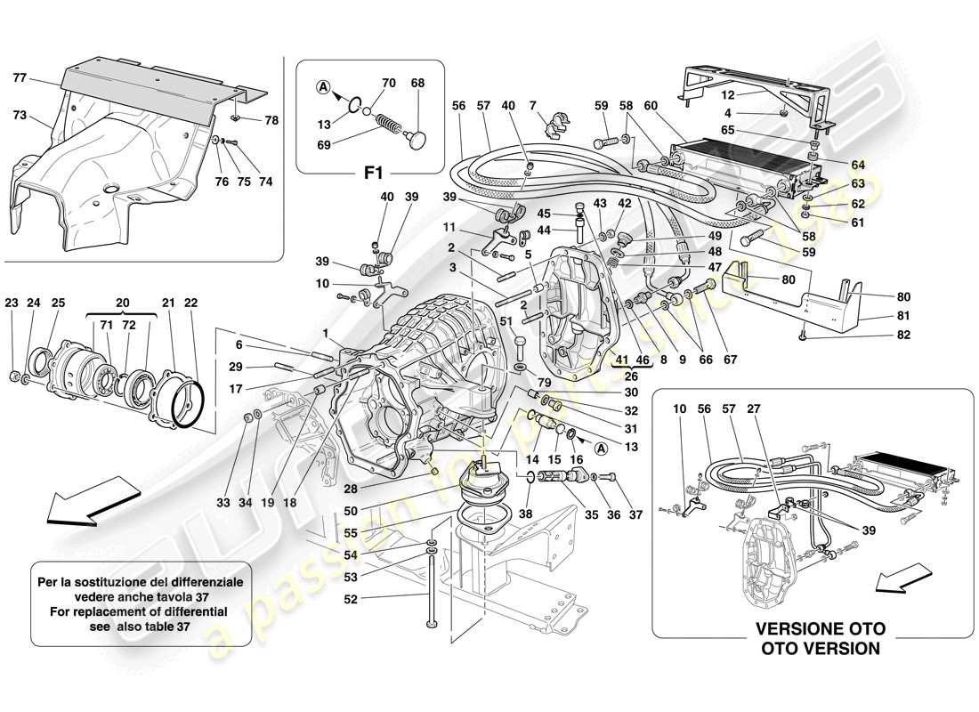 ferrari 612 sessanta (europe) carter de différentiel et radiateur de refroidissement de boite de vitesses schéma des pièces