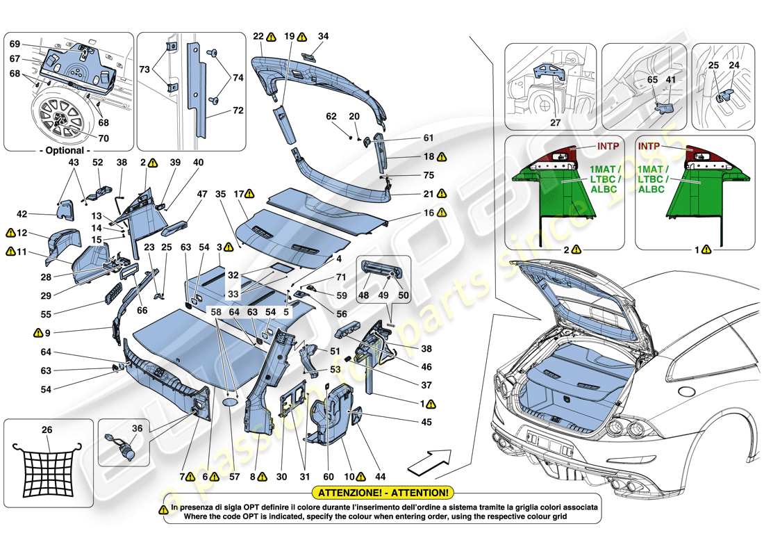 ferrari gtc4 lusso (rhd) tapis de coffre à bagages schéma des pièces