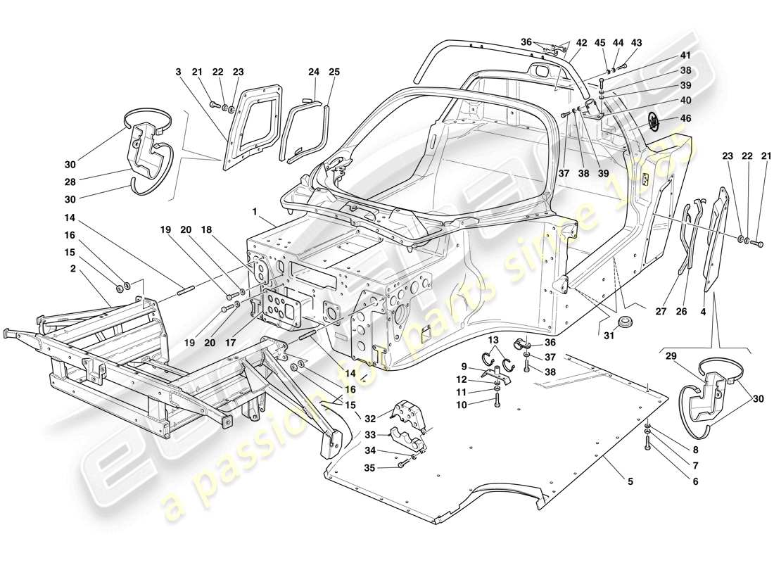 maserati mc12 cadre de carrosserie - cadre avant - plancher plat central schéma des pièces