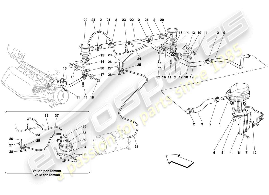 ferrari f430 scuderia (rhd) système d'air secondaire schéma des pièces