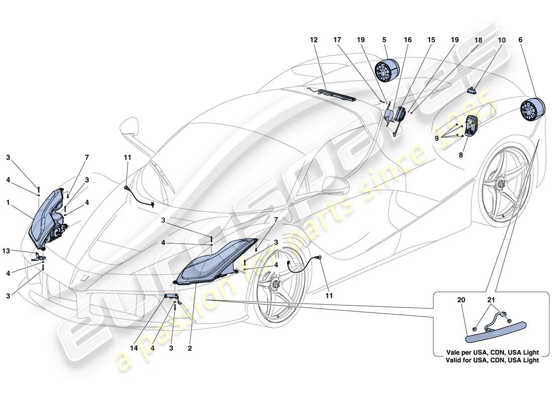 ferrari laferrari aperta (europe) phares et feux arrière schéma des pièces