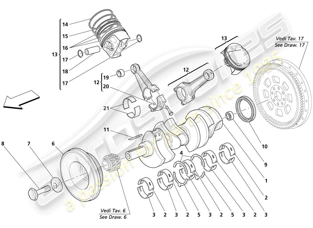 maserati trofeo vilebrequin - bielles et pistons schéma des pièces