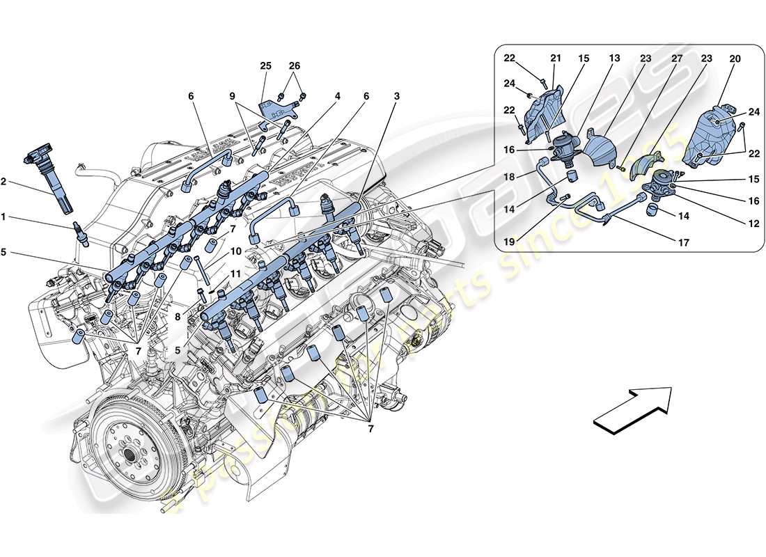 ferrari ff (rhd) injection - système d'allumage schéma des pièces