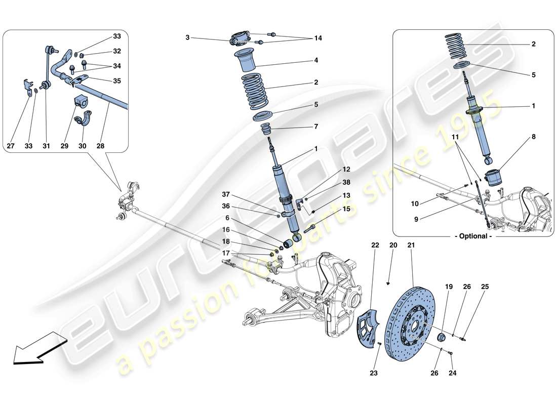 ferrari gtc4 lusso t (rhd) suspension avant - amortisseur et disque de frein schéma des pièces