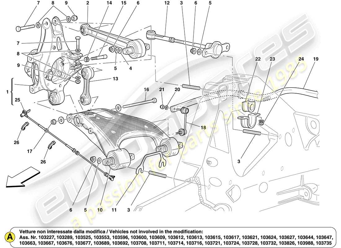 ferrari california (europe) suspension arrière schéma des pièces