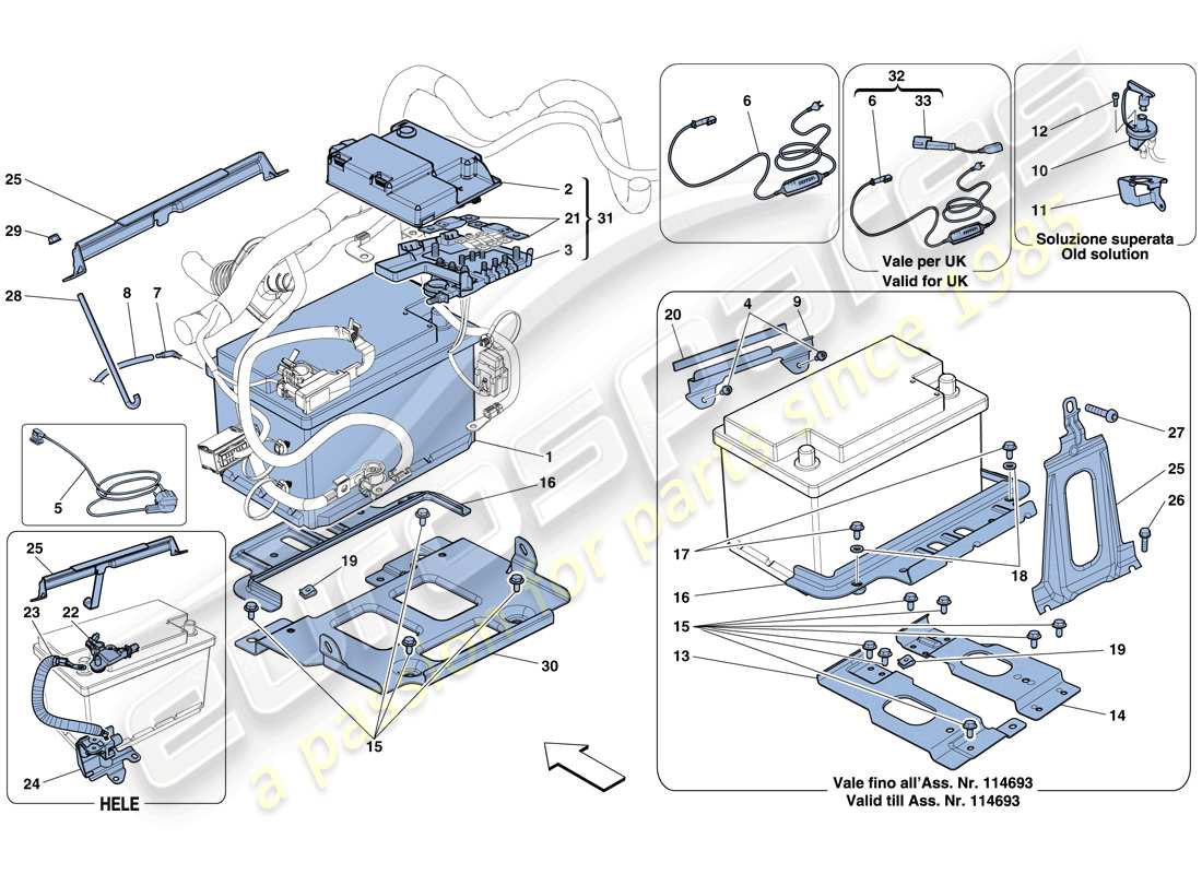 ferrari 458 italia (rhd) diagramme des pièces de la batterie
