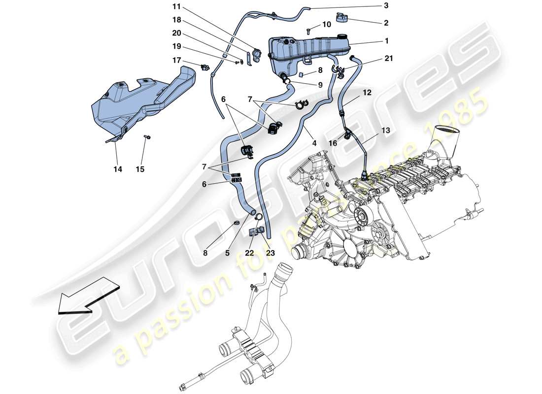 ferrari 458 spider (usa) refroidissement - réservoir collecteur et tuyaux schéma des pièces