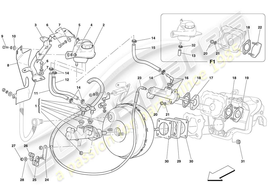 ferrari 612 sessanta (usa) commande hydraulique de frein et d'embrayage schéma des pièces