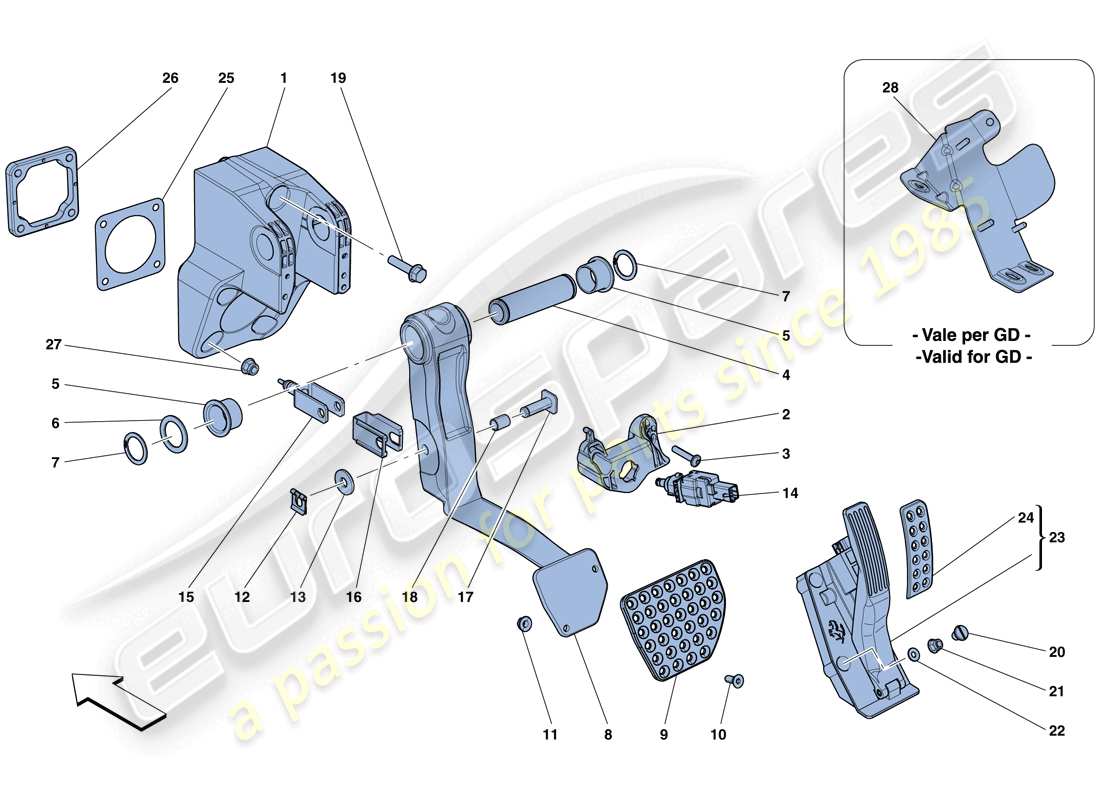 ferrari f12 berlinetta (rhd) assemblage complet du pédalier schéma des pièces