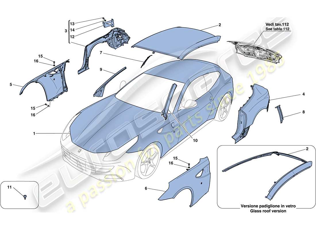 ferrari ff (rhd) carrosserie - garniture externe schéma des pièces