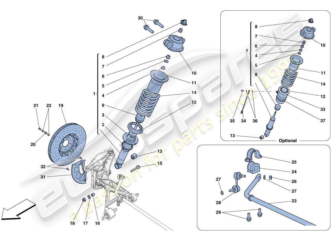 ferrari 458 italia (rhd) suspension avant - amortisseur et disque de frein schéma des pièces