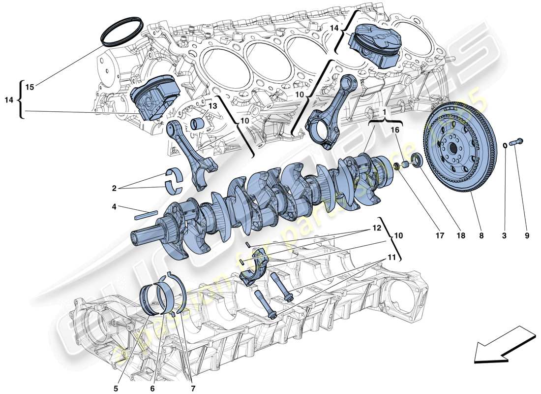 ferrari 812 superfast (rhd) vilebrequin - bielles et pistons schéma des pièces