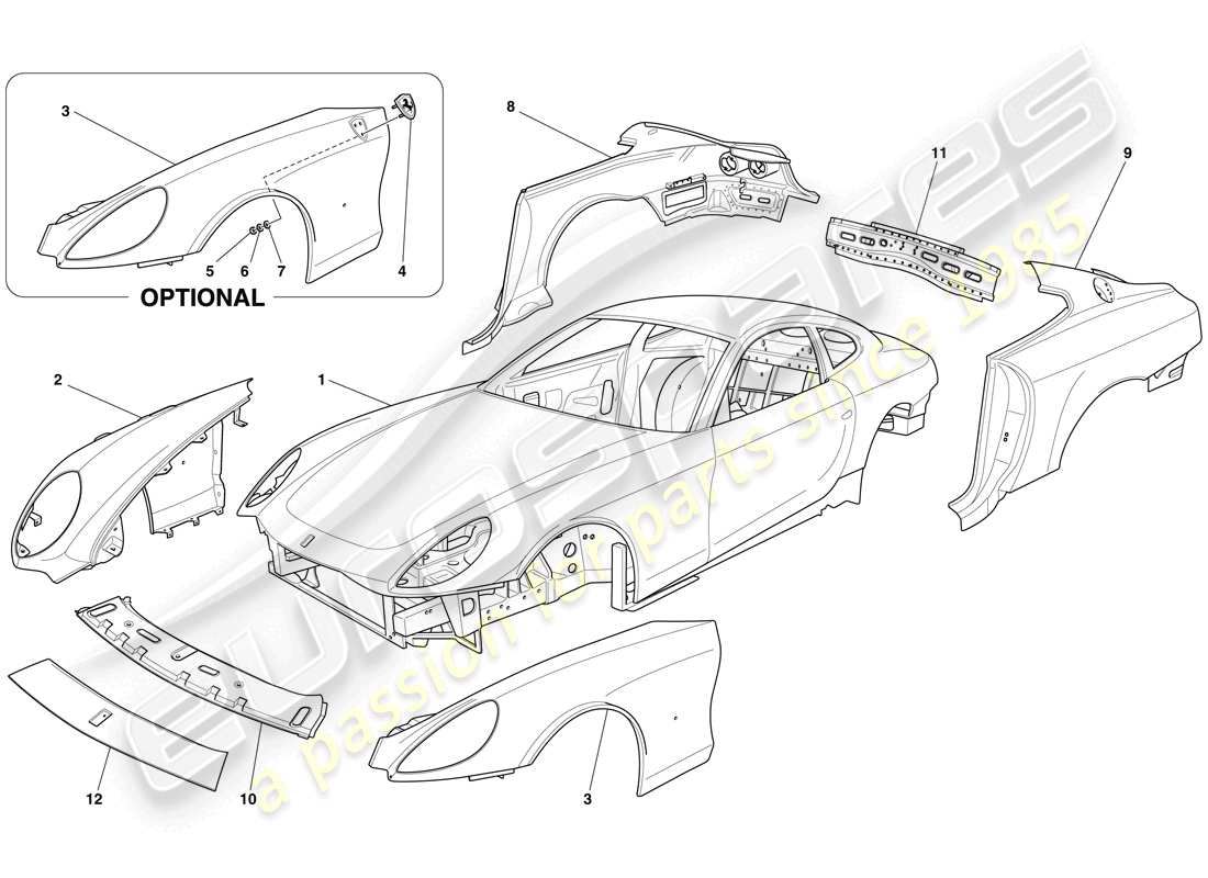 ferrari 612 sessanta (usa) carrosserie - garniture extérieure schéma des pièces