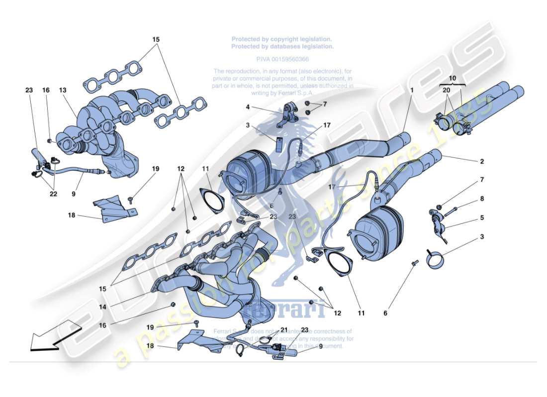 ferrari gtc4 lusso (rhd) diagramme des pièces des convertisseurs pré-catalytiques et des convertisseurs catalytiques