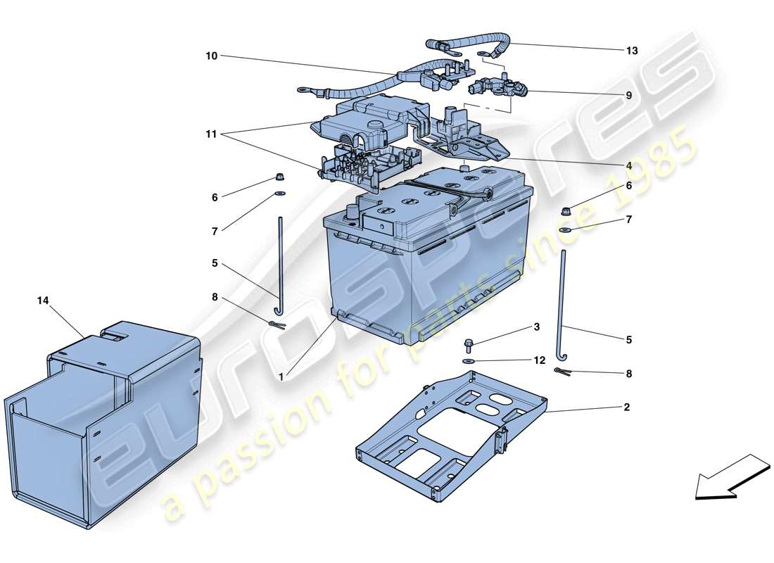 ferrari gtc4 lusso (rhd) diagramme des pièces de la batterie