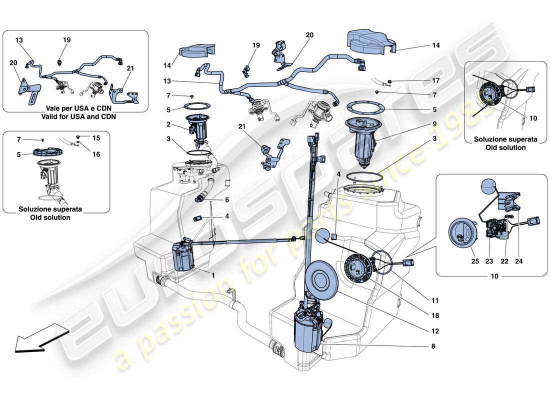 ferrari 458 italia (europe) pompes et tuyaux du système de carburant schéma des pièces