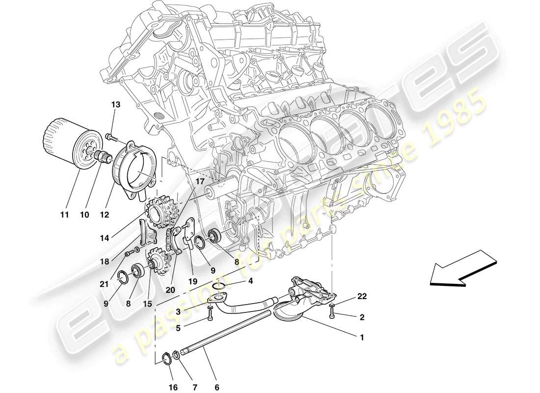 ferrari california (rhd) lubrification : pompe et filtre schéma des pièces