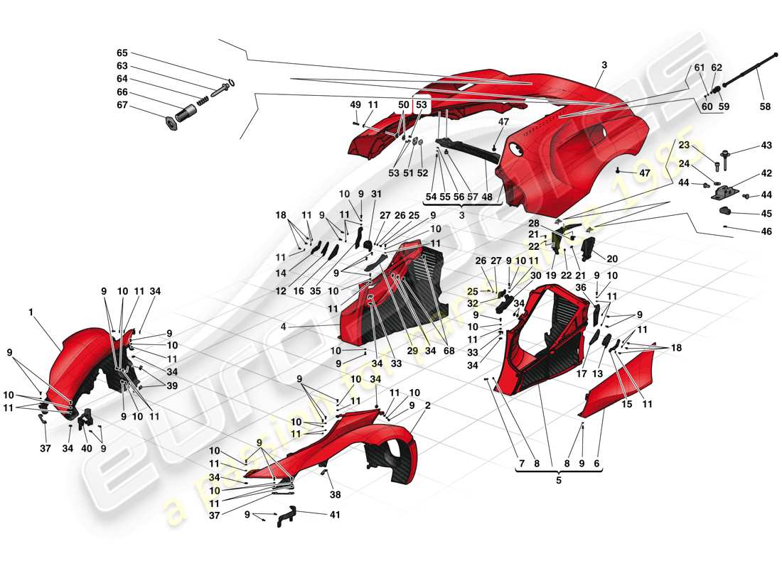 ferrari laferrari (europe) garniture extérieure schéma des pièces