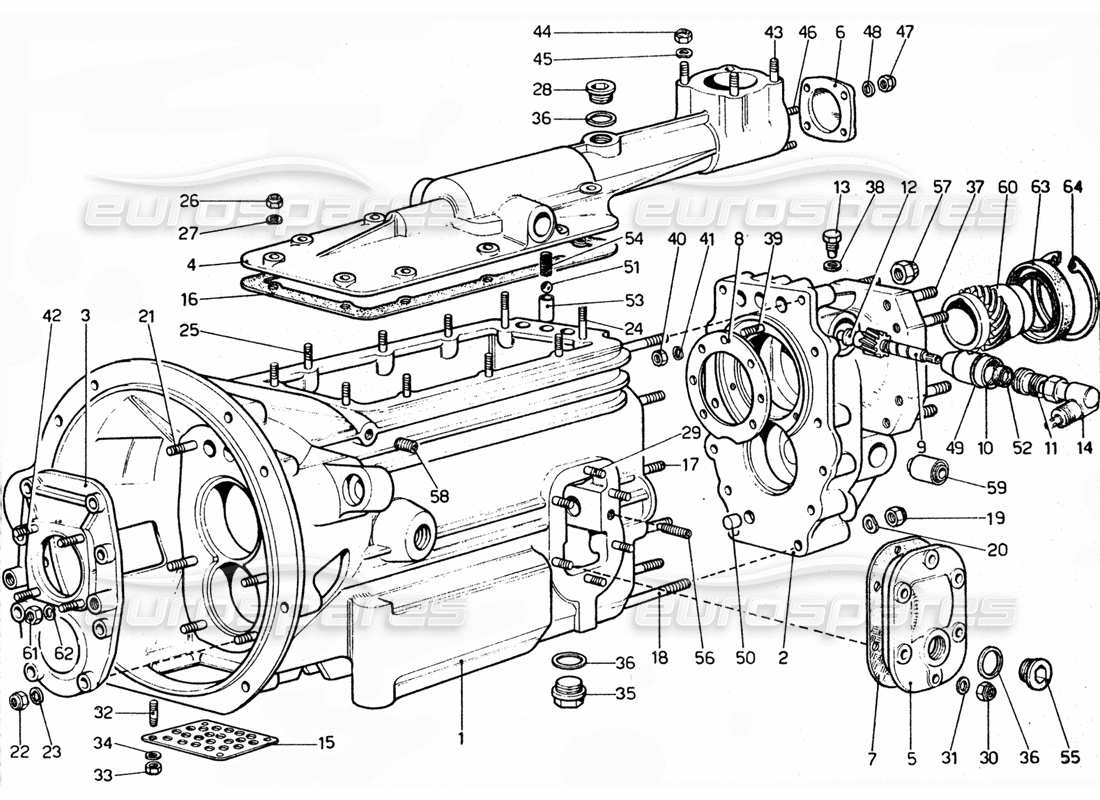 ferrari 365 gtc4 (mechanical) carter de boîte de vitesses - schéma des pièces de révision