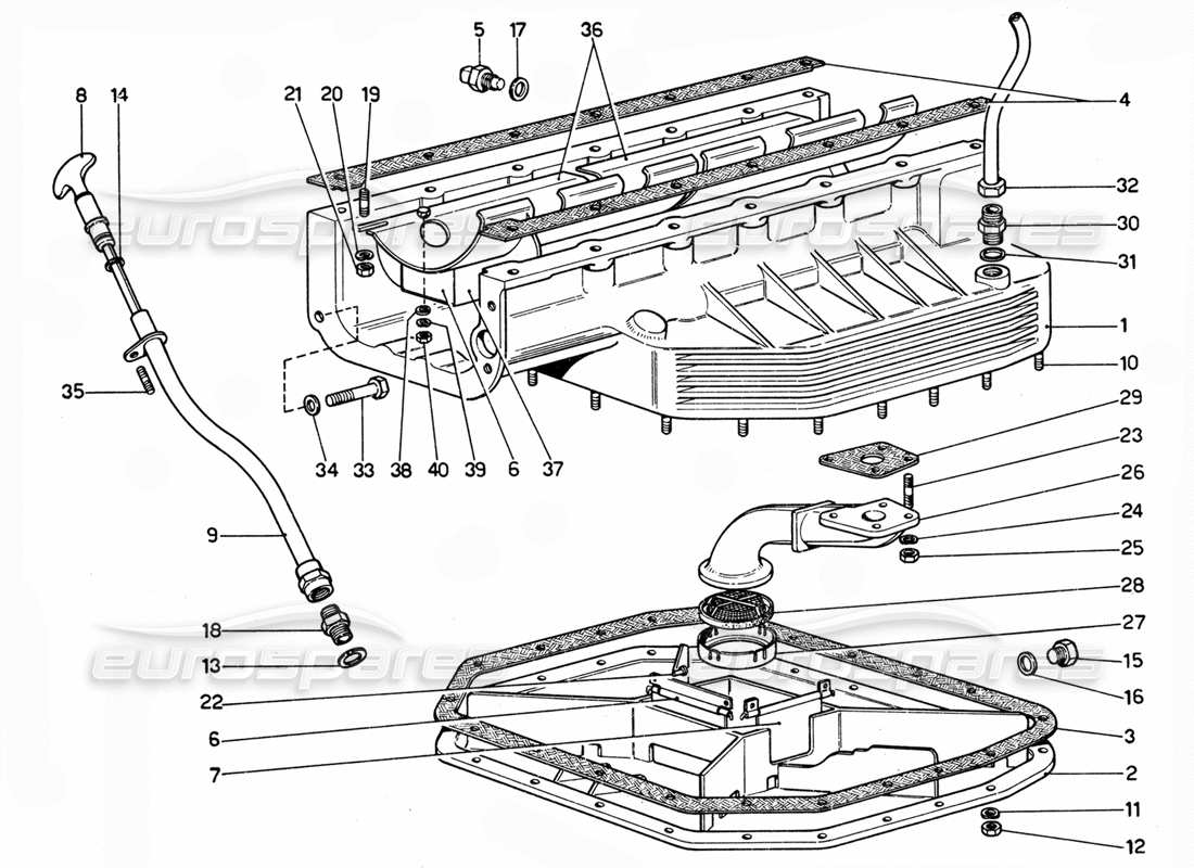 ferrari 365 gtc4 (mechanical) carter de vidange - récupération d'huile - schéma des pièces de révision