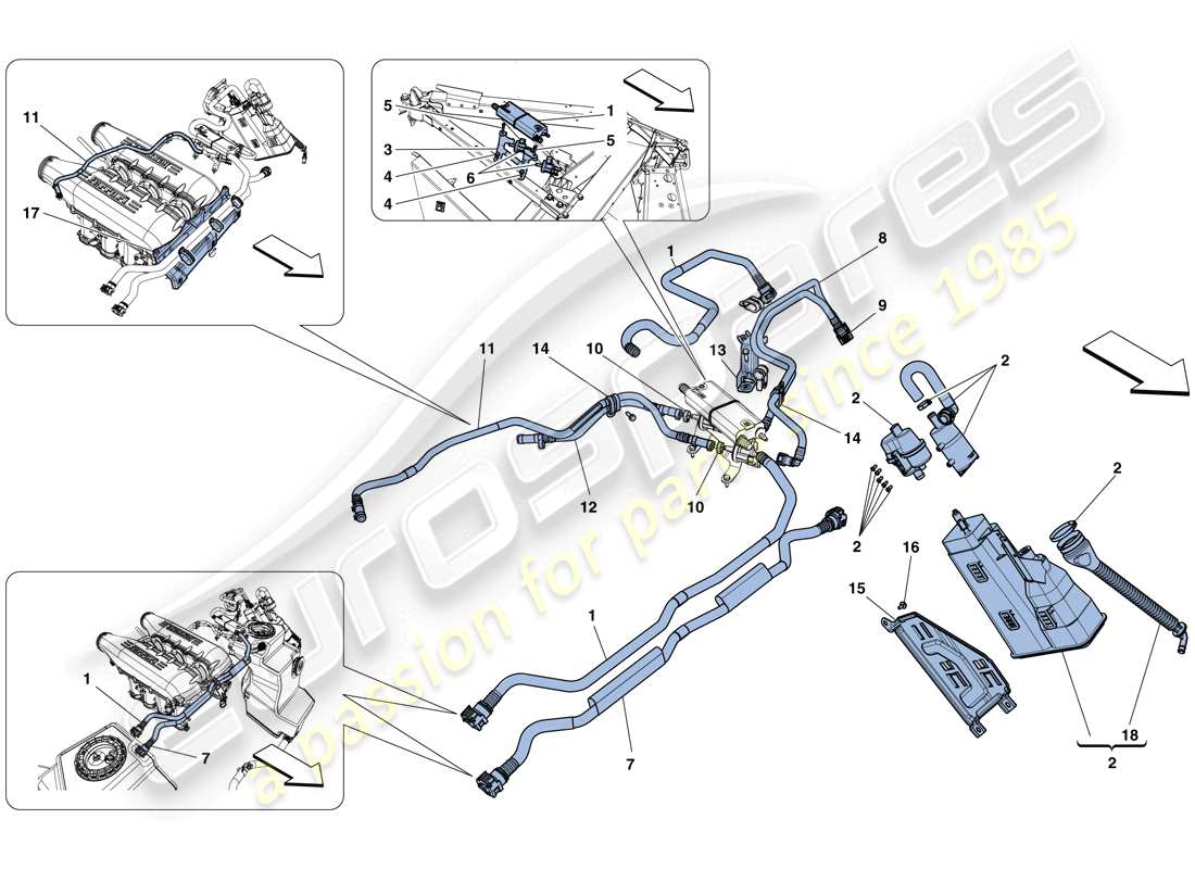 ferrari 458 speciale aperta (rhd) système de contrôle des émissions par évaporation diagramme des pièces