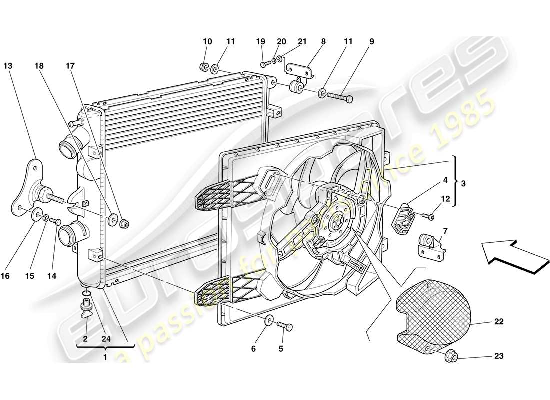 ferrari f430 coupe (rhd) radiateurs du système de refroidissement schéma des pièces