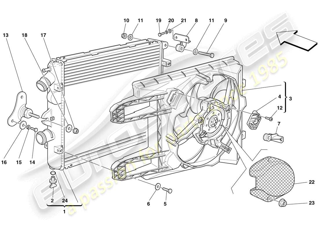 ferrari f430 scuderia (europe) radiateurs du système de refroidissement schéma des pièces