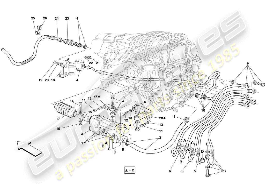 ferrari 599 gtb fiorano (europe) f1 commande hydraulique d'embrayage schéma des pièces